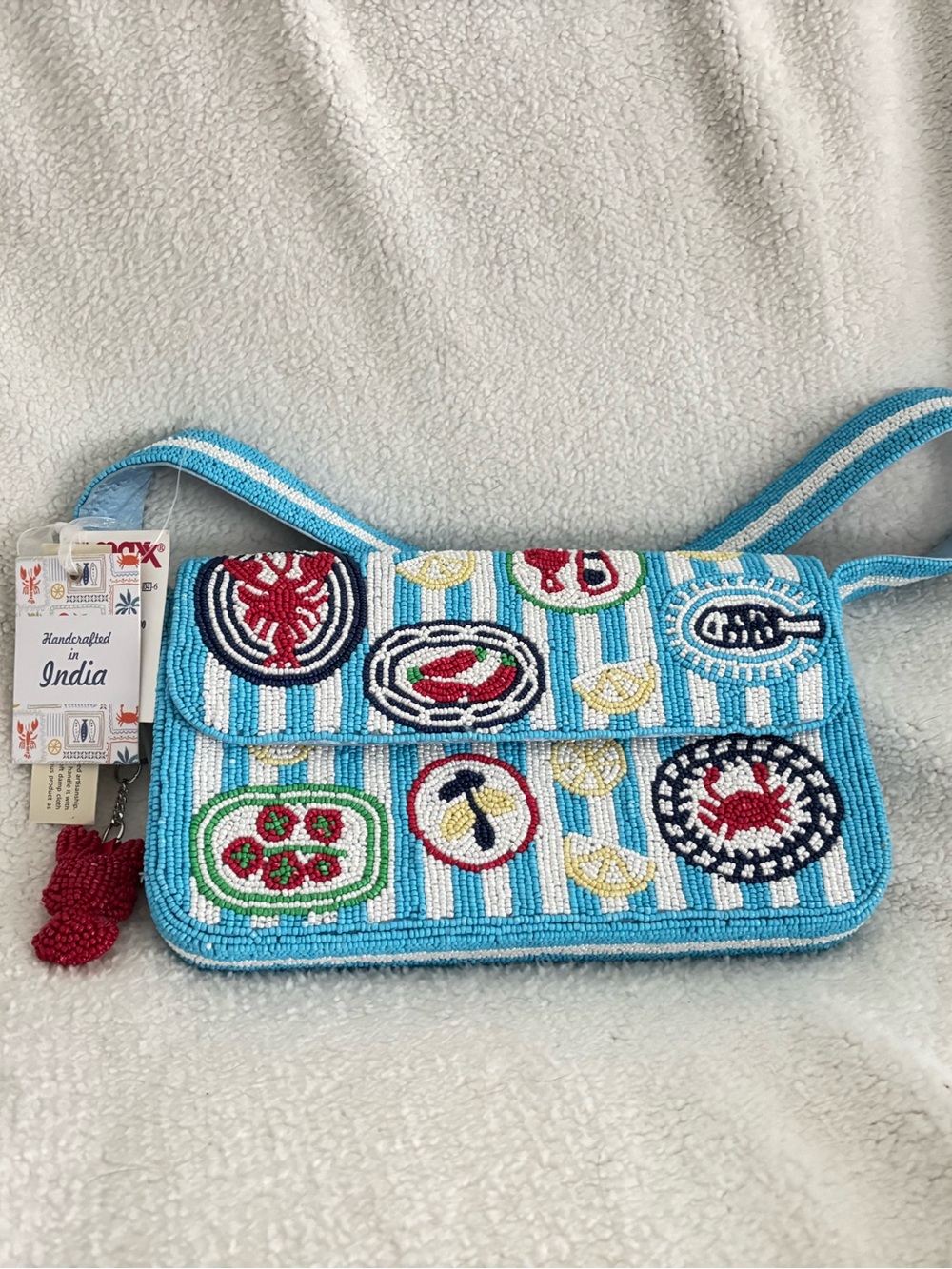 Handcrafted India Beaded Blue Bag